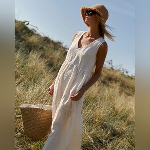 NWT Sauths May 100% Linen Tiered Cottagecore Coastal Maxi Dress